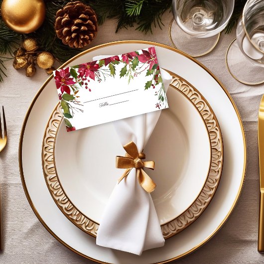 Scarlet Rode Poinsettia Bloemen Bruiloft Plaatskaartje