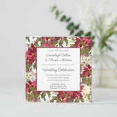 Scarlet Rode Poinsettia Bloemen Patroon Bruiloft Kaart (Staand voorkant)