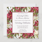 Scarlet Rode Poinsettia Bloemen Patroon Bruiloft Kaart (Voorkant)