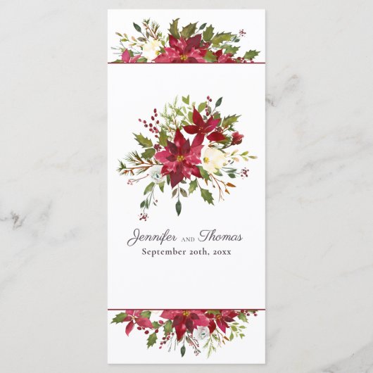 Scarlet Rode Poinsettia Bloemenbruiloft Menu (Achterkant)