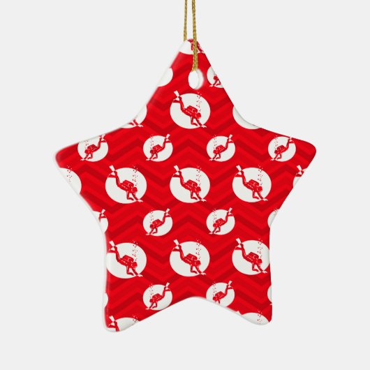 Scarlet Rood, Wit, Chevron, Duiken, Duiker Keramisch Ornament (Rechts)