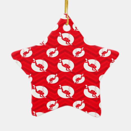 Scarlet Rood, Wit, Chevron, Duiken, Duiker Keramisch Ornament (Achterkant)