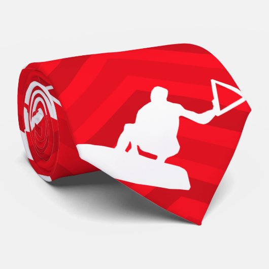 Scarlet Rood, Wit, Chevron, Wakeboarden Stropdas (Opgerold)