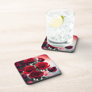 Scarlet Roos Blooms: een boeket van passie Bier Onderzetter