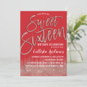 Scarlet Roos Gold Glitter Typography Sweet 16 Kaart (Staand voorkant)