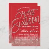 Scarlet Roos Gold Glitter Typography Sweet 16 Kaart (Voorkant / Achterkant)