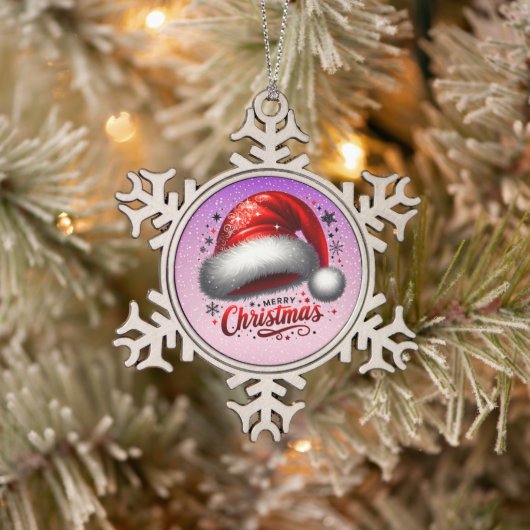 Scarlet Santa Hat Glow  Tin Sneeuwvlok Ornament (Boom)