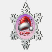 Scarlet Santa Hat Glow  Tin Sneeuwvlok Ornament (Rechts)