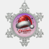 Scarlet Santa Hat Glow  Tin Sneeuwvlok Ornament (Voorkant)