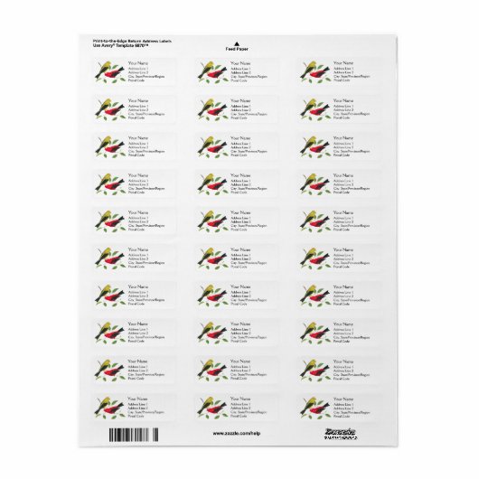 Scarlet Tanager Birds Return Address Label (Full Sheet)