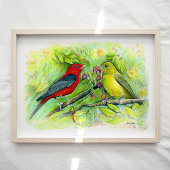 Scarlet Tanager Birds Waterverf Art Print