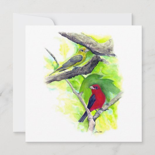 Scarlet Tanager Couple Note Kaart (Voorkant)
