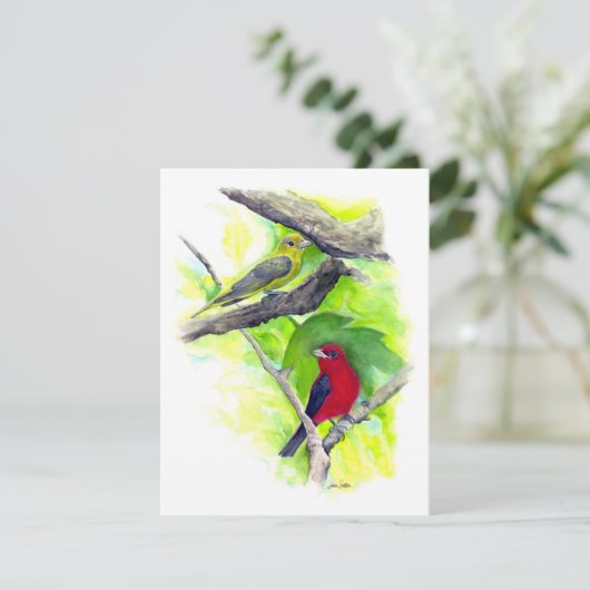 Scarlet Tanager Couple Note Kaart (Staand voorkant)