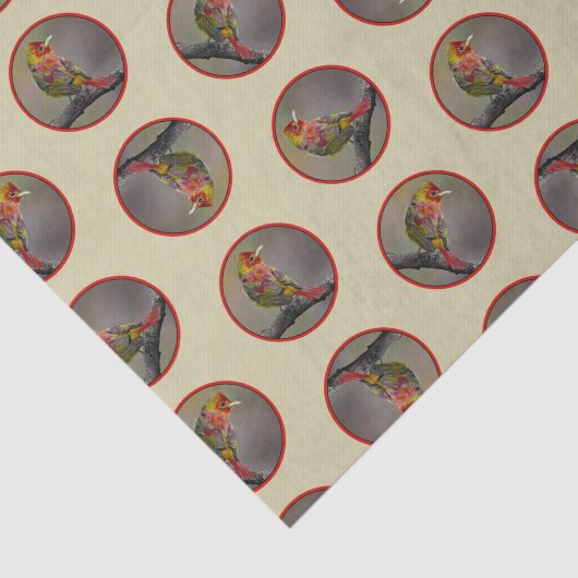 Scarlet Tanager Molting Originele foto Tissuepapier (Detail)