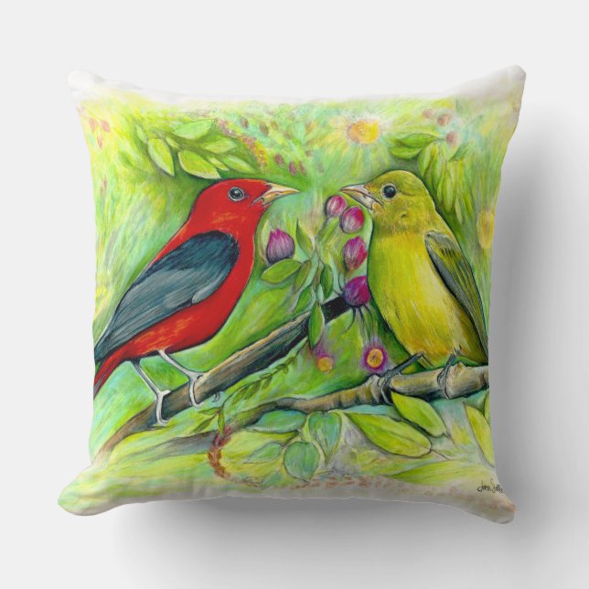 Scarlet Tanagers Bird Art Kussen (Voorkant)