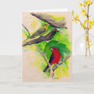 Scarlet Tanagers Vogels Waterverf Kaart schilderen