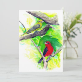 Scarlet Tanagers Vogels Waterverf Kaart schilderen Notitiekaartje