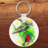 Scarlet Tanagers Vogels Waterverf schilderen Sleutelhanger (Voorkant)