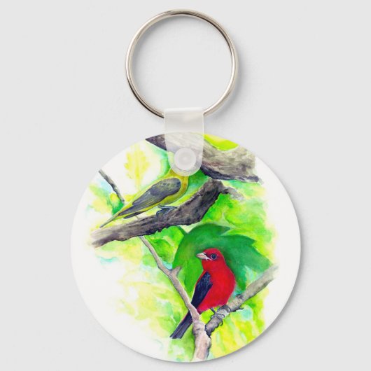 Scarlet Tanagers Vogels Waterverf schilderen Sleutelhanger (Voorkant)