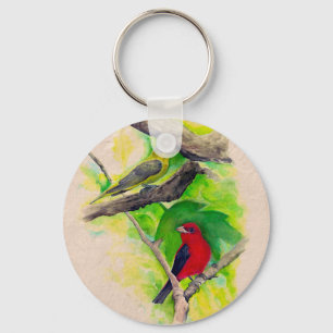 Scarlet Tanagers Vogels Waterverf schilderende key Sleutelhanger