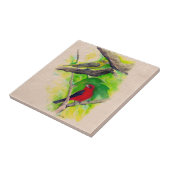 Scarlet Tanagers Vogels Waterverf Schilderkeramiek Tegeltje (Zijkant)