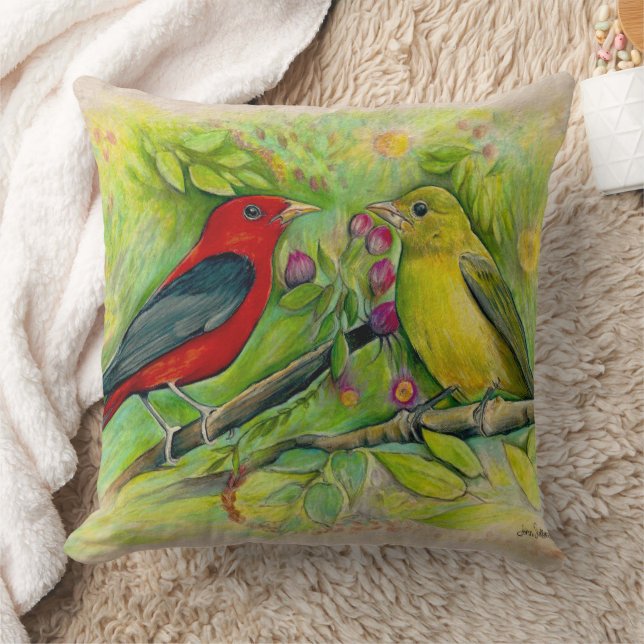 Scarlet Tanagers Waterverf Art Kussen (Deken)