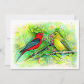 Scarlet Tanagers Waterverf Colored Pencil Tekening Bedankkaart (Voorkant)