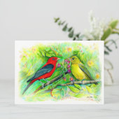 Scarlet Tanagers Waterverf Colored Pencil Tekening Bedankkaart (Staand voorkant)