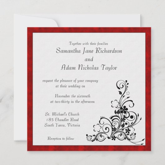 Scarlet Velvet en  Ornament bruiloft Kaart (Achterkant)