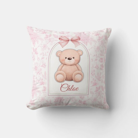Scarlett | Aangepaste Roze Teddybeer Nursery Desig Kussen (Voorkant)