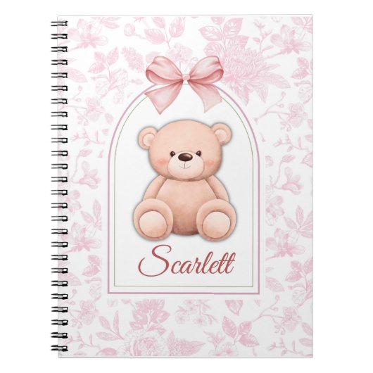 Scarlett | Aangepaste Roze Teddybeer Nursery Desig Notitieboek (Voorkant)