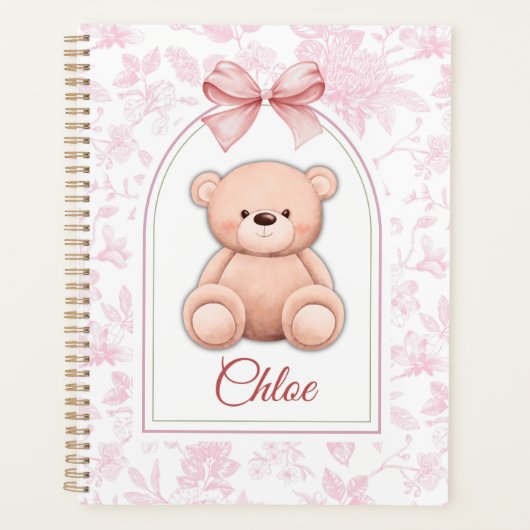 Scarlett | Aangepaste Roze Teddybeer Nursery Desig Planner (Voorkant)