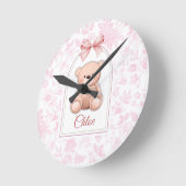 Scarlett | Aangepaste Roze Teddybeer Nursery Desig Ronde Klok (Hoek)