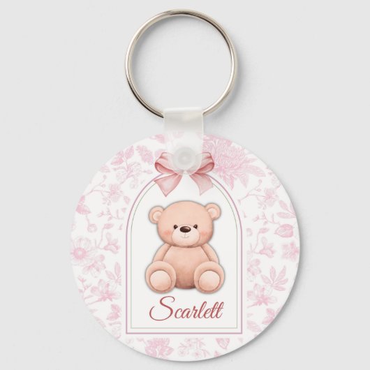 Scarlett | Aangepaste Roze Teddybeer Nursery Desig Sleutelhanger (Voorkant)