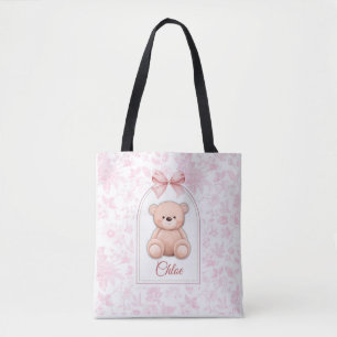 Scarlett Aangepaste Roze Teddybeer Nursery Desig Tote Bag