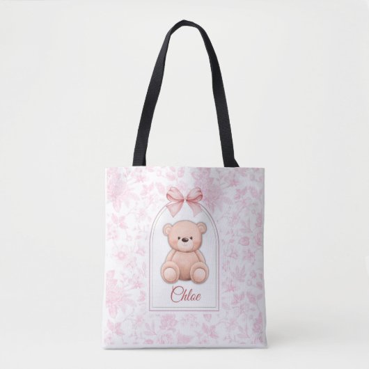 Scarlett | Aangepaste Roze Teddybeer Nursery Desig Tote Bag (Voorkant)