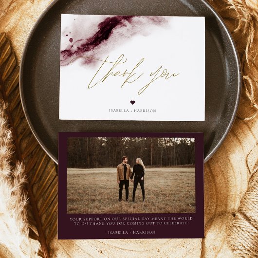 SCARLETT Boho Bourgondië Waterverf bedankje Kaart