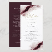 SCARLETT | Bourgondië Maroon Aquarel Goud Programm Bedankkaart (Voorkant / Achterkant)