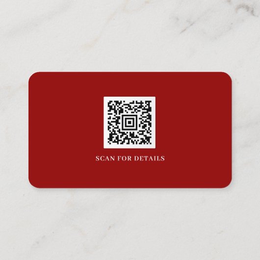 Scarlett Red White Logo QR Code Minimalistisch Mod Visitekaartje (Achterkant)
