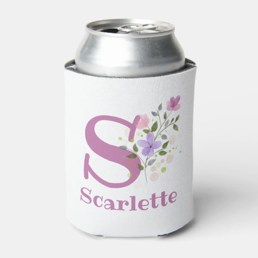 Scarlette naam met een bloemendesign blikjeskoeler (Blikje Voorkant)