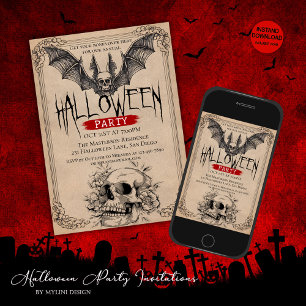  Scarry Bat en Skull Adult Halloween Party Kaart