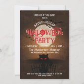 Scarry Black Cat, Bats & Full Moon Halloween Party Kaart (Voorkant)