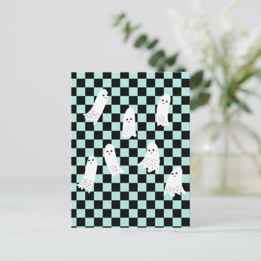 Scarry Halloween Ghosts Spooky Design Checkered Briefkaart (Staand voorkant)
