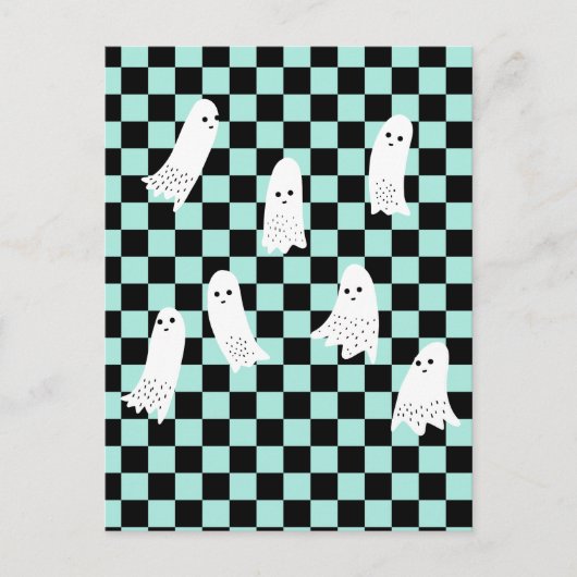 Scarry Halloween Ghosts Spooky Design Checkered Briefkaart (Voorkant)