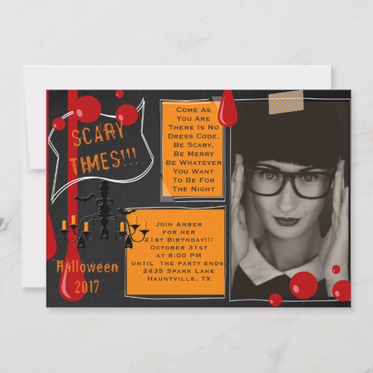Scary 21st Birthday Halloween with Pic Invitation Kaart (Voorkant)