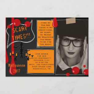 Scary 21st Birthday Halloween with Pic Invitation Kaart