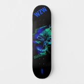 Scary Badass Neon Blue Skull Monogram Skateboard (Voorkant)