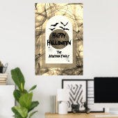 Scary Bats Spider Web Volle Maan Happy Halloween Poster (Thuiskantoor)