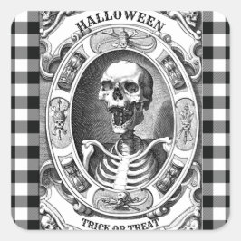 Scary Black and White Skull Skeleton Halloween Vierkante Sticker