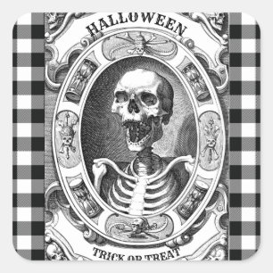 Scary Black and White Skull Skeleton Halloween Vierkante Sticker